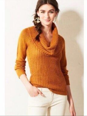 Angel of the North Cowl Neck Sweater XS | Turmeric Mustard Anthropologie Knit